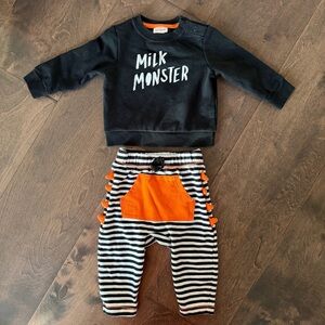 Milk Monster Black and Orange Halloween Baby Outfit